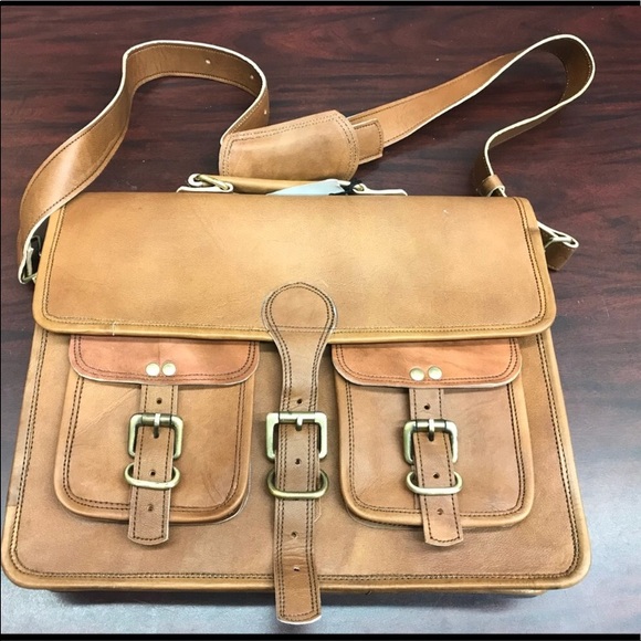 Skh leather laptop Briefcase d orange brown,NWT - Picture 2 of 8